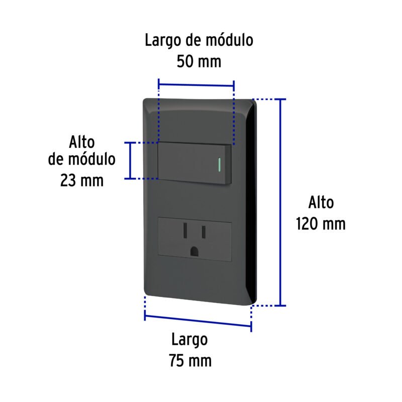 PA-APCO1-LNFC2.jpg Código: 47898 Placa armada negra interruptor y contacto 1 módulo, Lisboa PA-APCO1-LN