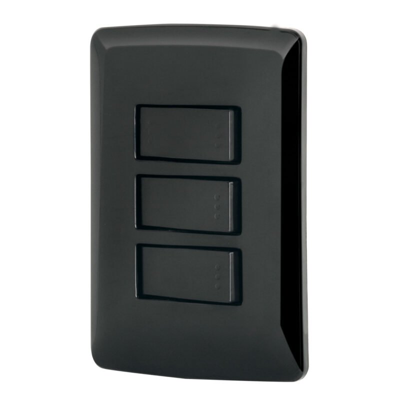 Código: 47596 Placa armada 2 interruptores 1 escalera negro,línea Italiana PA-APTR-EIN