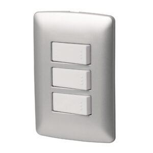 Código: 46483 Placa armada 2 interruptores 1escalera, plata,línea Italiana PA-APTR-EIP