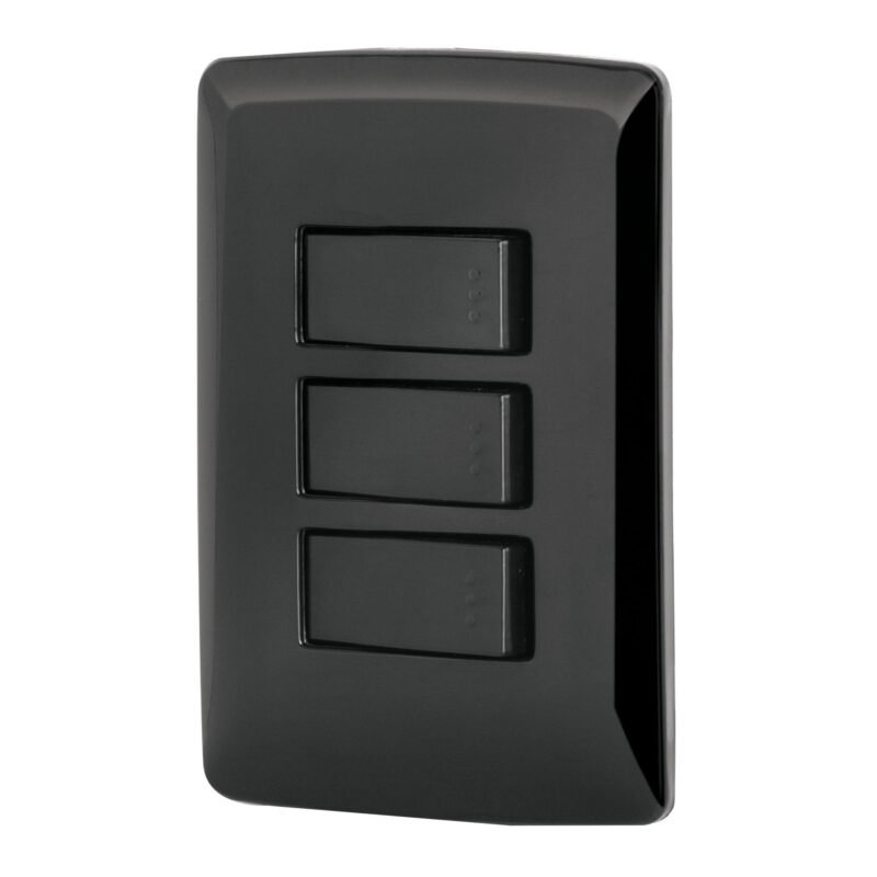 Código: 47595 Placa armada 3 interruptores sencillos,negro, línea Italiana PA-APTR-IN