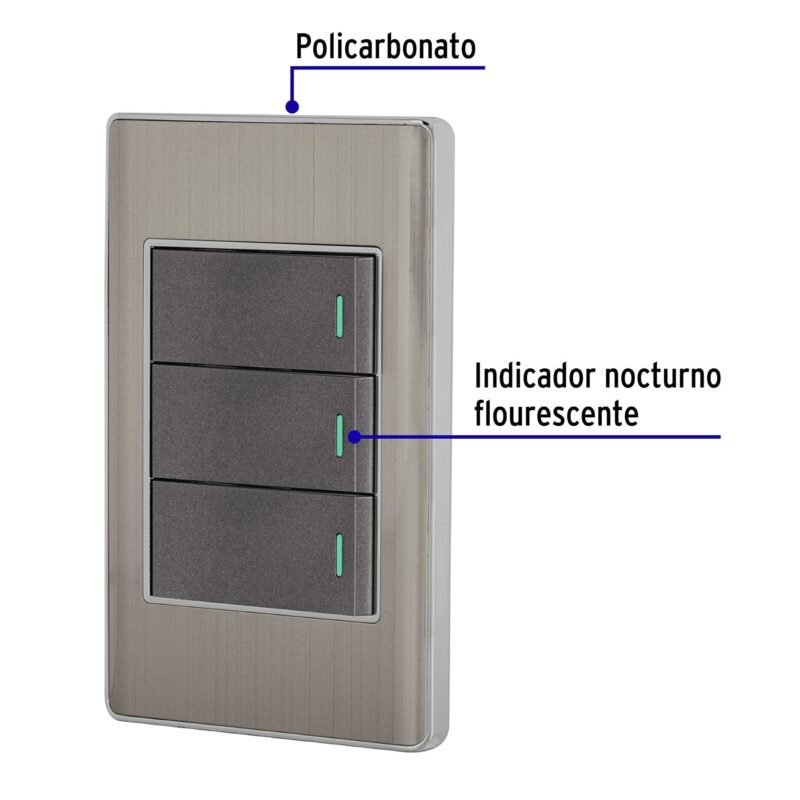 PA-APTR-LAFC1.jpg Código: 47836 Placa armada acero inox 3 interruptores 1 módulo, Lisboa PA-APTR-LA