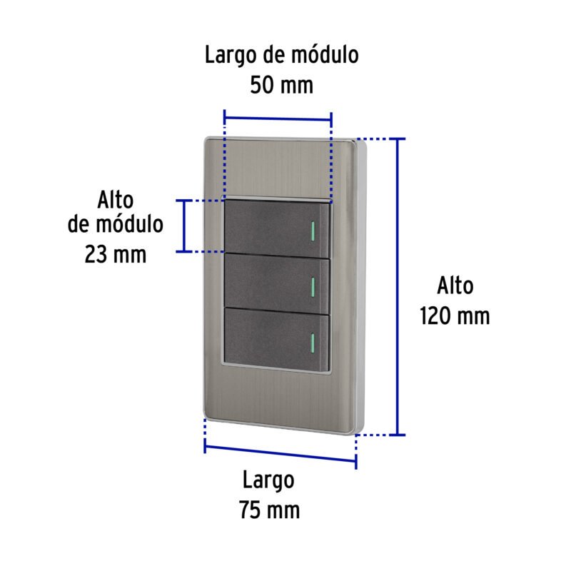 PA-APTR-LAFC2.jpg Código: 47836 Placa armada acero inox 3 interruptores 1 módulo, Lisboa PA-APTR-LA