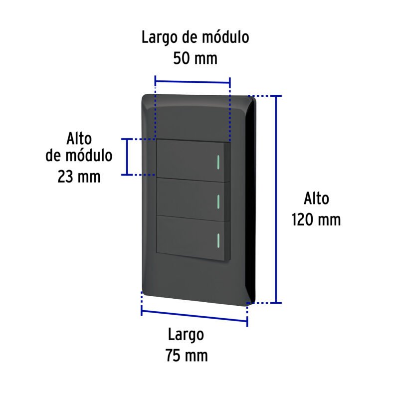 Código: 47889 Placa armada negra 3 interruptores 1 módulo, Lisboa, Volteck PA-APTR-LN