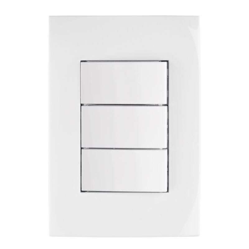 Código: 46496 Placa armada 3 interruptores sencillos, línea Oslo, blanco PA-APTR-OB