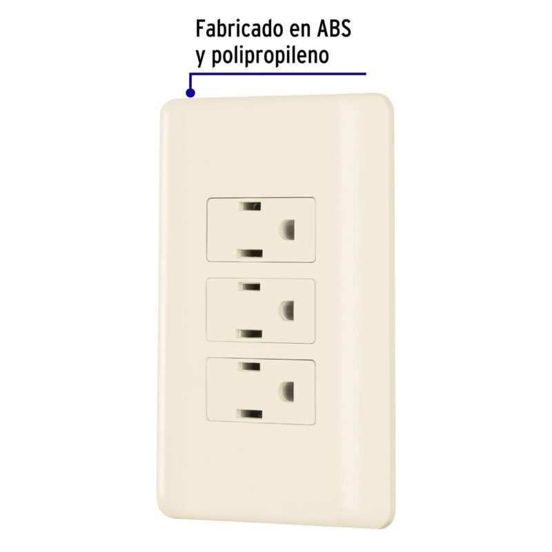 Código: 26636 Placa armada 3 contactos aterrizados, marfil, Volteck PA-COTR-BI