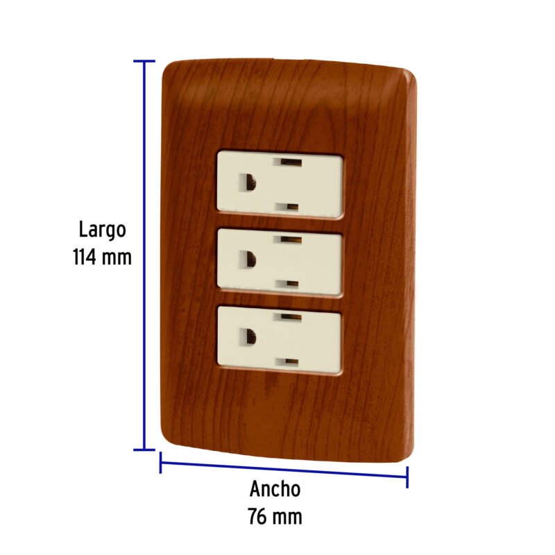 Código: 49944 Placa armada 3 contactos aterrizados, madera, línea Italiana PA-COTR-IM