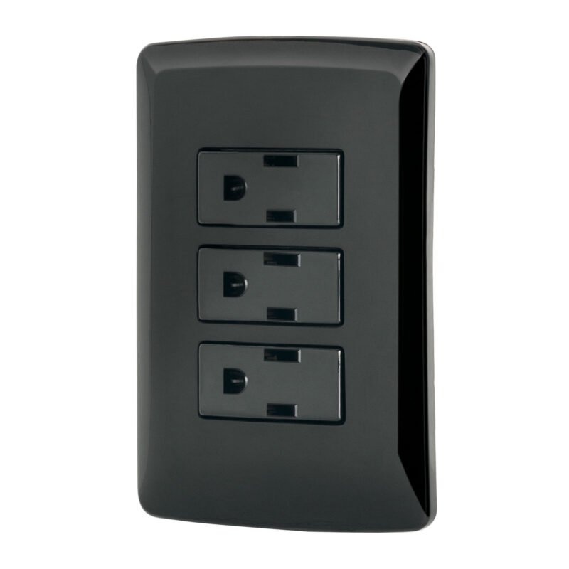 Código: 47594 Placa armada 3 contactos aterrizados, negro, línea Italiana PA-COTR-IN