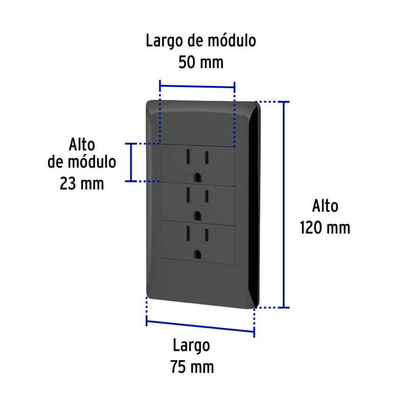 PA-COTR-LNFC2.jpg Código: 47903 Placa armada negra 3 contactos 1 módulo, Lisboa, Volteck PA-COTR-LN