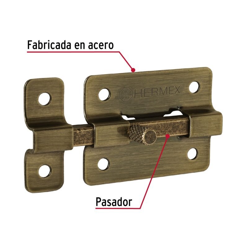 Código: 47925 Pasador de barra plana 2', latón antiguo, HERMEX PAA-35