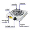 Código: 23031 Parrilla eléctrica 1 quemador en espiral, blanca, BASIC PAEL-1CP