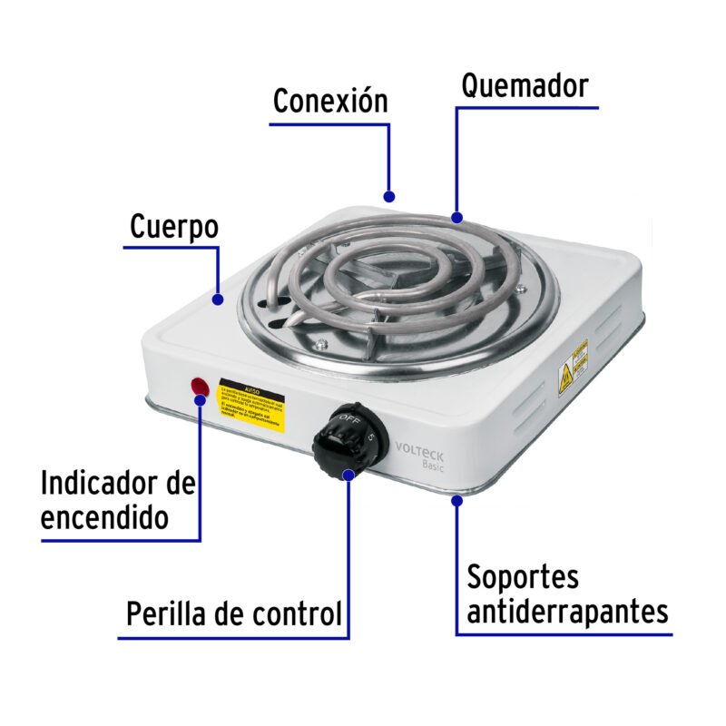 PAEL-1CPFC1.jpg Código: 23031 Parrilla eléctrica 1 quemador en espiral, blanca, BASIC PAEL-1CP