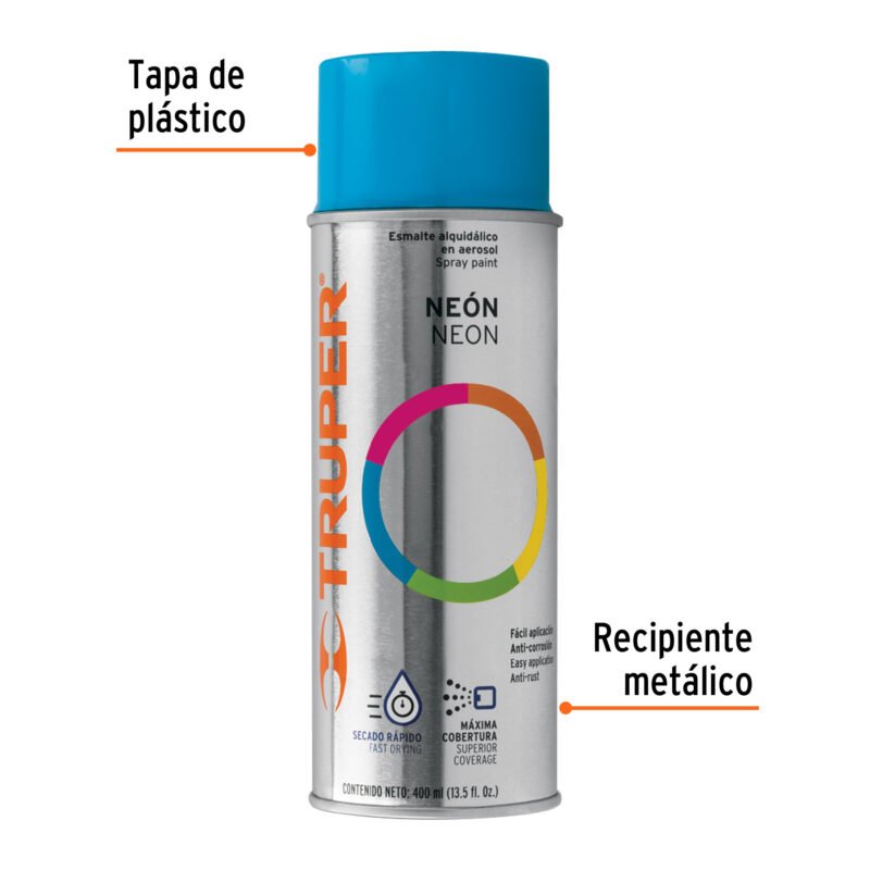 PAF-AZ-2FC1.jpg Código: 102847 Pintura en aerosol, azul neón, bote tradicional, 400 ml PAF-AZ-2