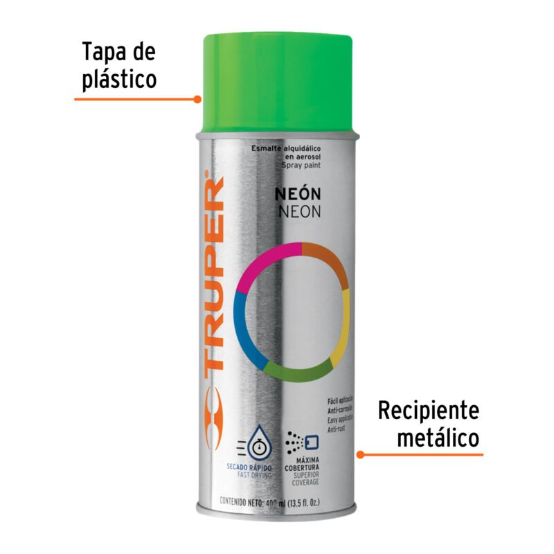 PAF-VE-2FC1.jpg Código: 102850 Pintura en aerosol, verde neón, bote tradicional, 400 ml PAF-VE-2