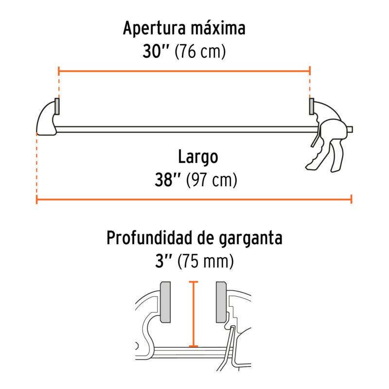 PAR-230FC2.jpg Código: 102640 Prensa con ajuste rápido 30', uso rudo, Truper Expert PAR-230