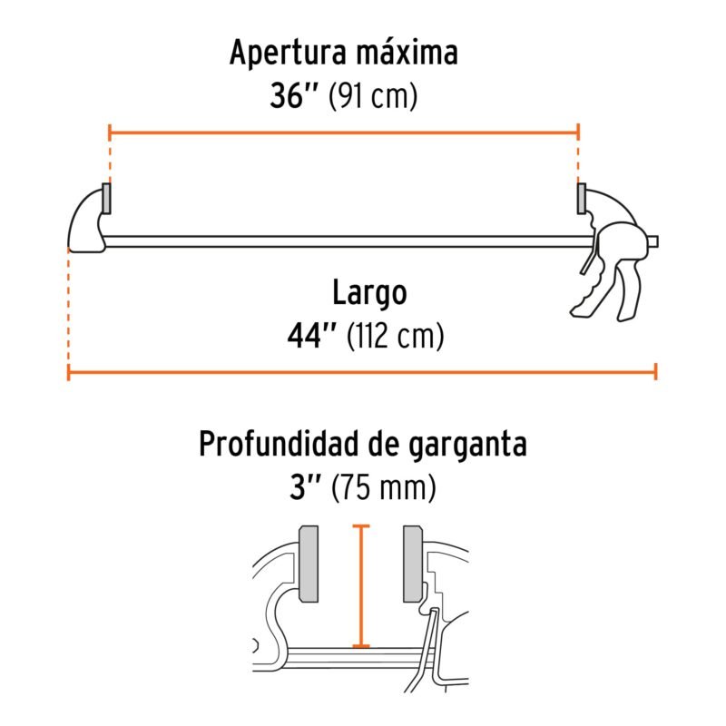 PAR-236FC2.jpg Código: 102641 Prensa con ajuste rápido 36', uso rudo, Truper Expert PAR-236