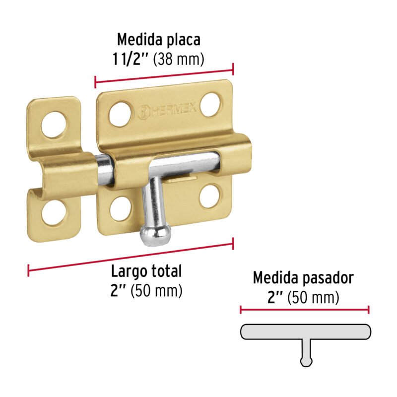 PAS-21FC2.jpg Código: 45723 Pasador de barril de acero latón 2', HERMEX PAS-21