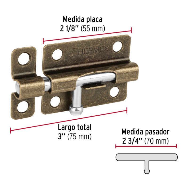 PAS-32FC2.jpg Código: 45727 Pasador de barril de acero latón antiguo 3', HERMEX PAS-32