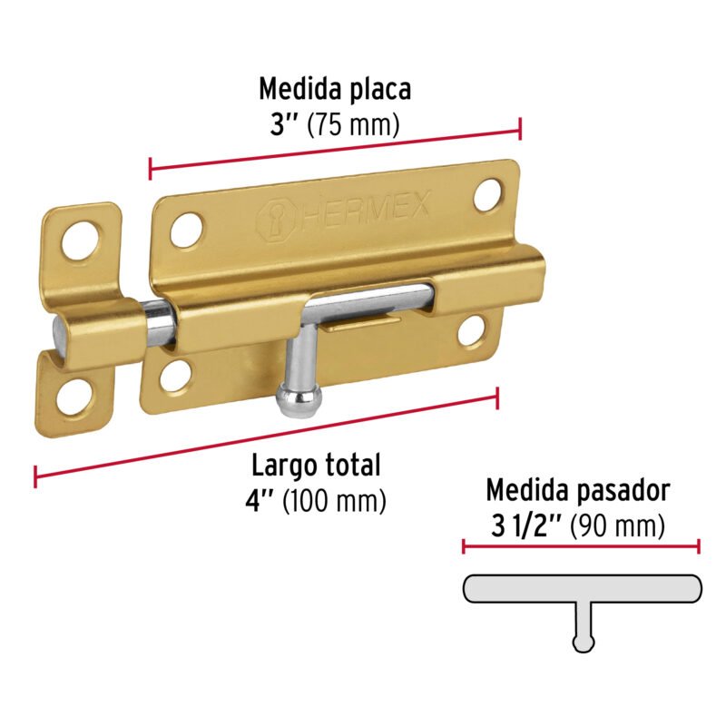 PAS-41FC2.jpg Código: 45721 Pasador de barril de acero latón 4', HERMEX PAS-41