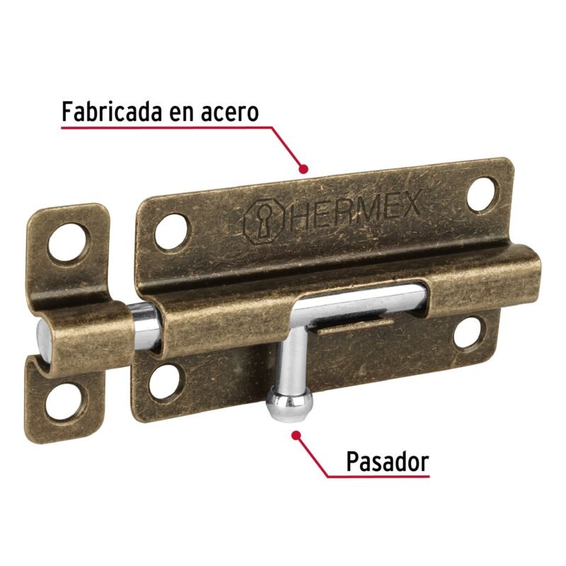 PAS-42FC1.jpg Código: 45726 Pasador de barril de acero latón antiguo 4', HERMEX PAS-42