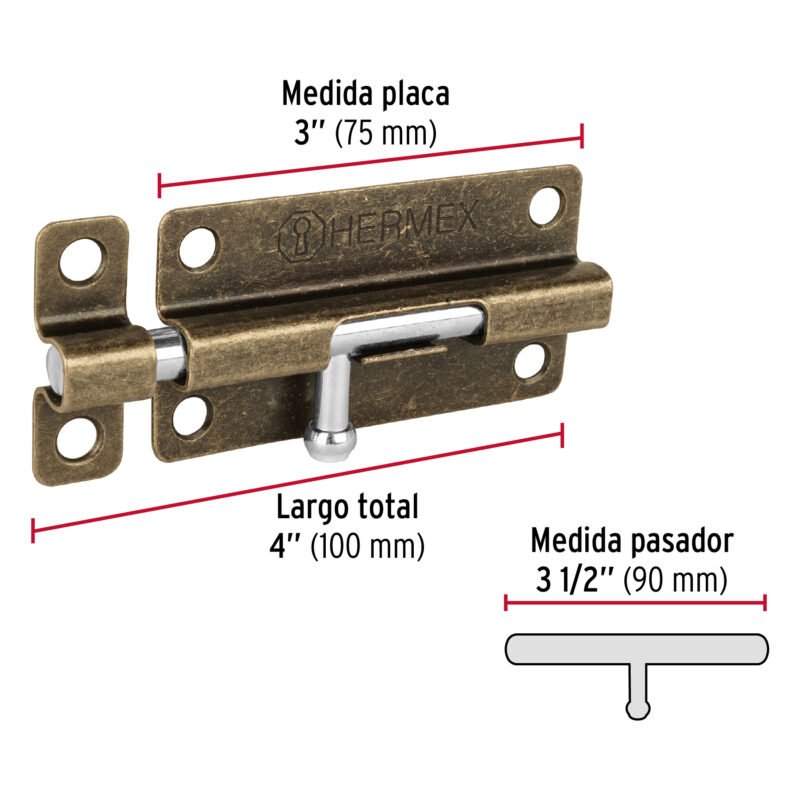 PAS-42FC2.jpg Código: 45726 Pasador de barril de acero latón antiguo 4', HERMEX PAS-42
