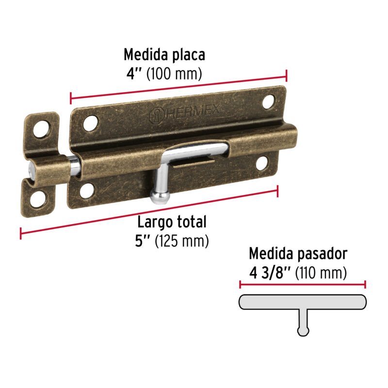 PAS-52FC2.jpg Código: 45725 Pasador de barril de acero latón antiguo 5', HERMEX PAS-52