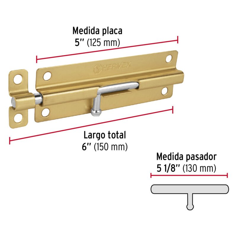 PAS-61FC2.jpg Código: 45719 Pasador de barril de acero latón 6', HERMEX PAS-61