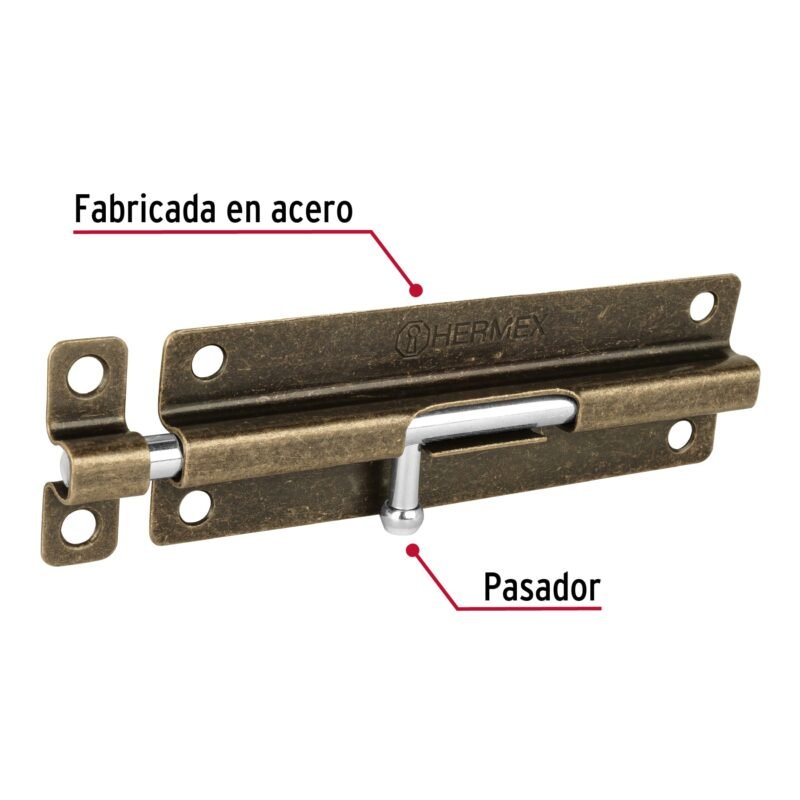 PAS-62FC1.jpg Código: 45724 Pasador de barril de acero latón antiguo 6', HERMEX PAS-62