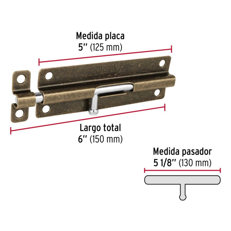 PAS-62FC2.jpg Código: 45724 Pasador de barril de acero latón antiguo 6', HERMEX PAS-62