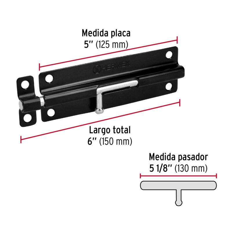 PAS-66FC1.jpg Código: 43697 Pasador de barril 6' de acero acabado negro, HERMEX PAS-66