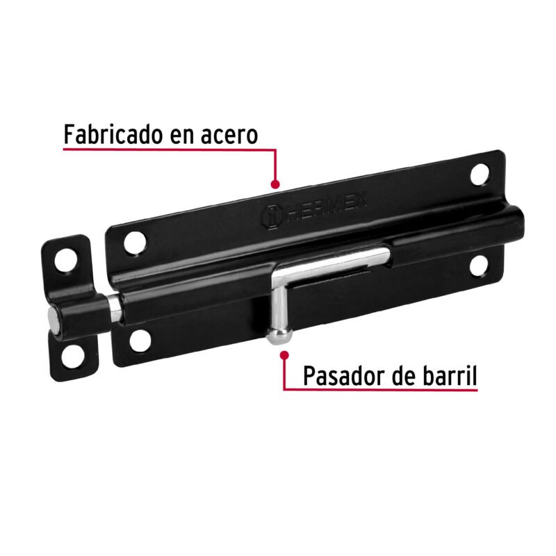 PAS-66FC2.jpg Código: 43697 Pasador de barril 6' de acero acabado negro, HERMEX PAS-66
