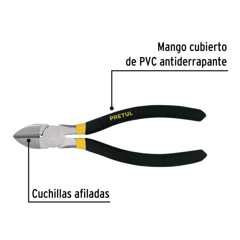 Código: 22637 Pinza de corte diagonal 7' mango de PVC, Pretul PCD-7P