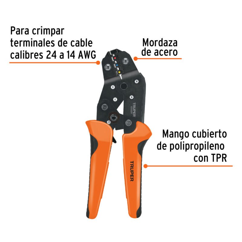 PCT-8FC1.jpg Código: 103329 Pinza de crimpado para terminales, Truper PCT-8