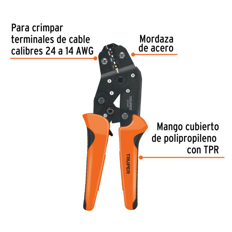 PCT-8KFC1.jpg Código: 103328 Kit de crimpadora y 500 terminales con aislamiento, Truper PCT-8K