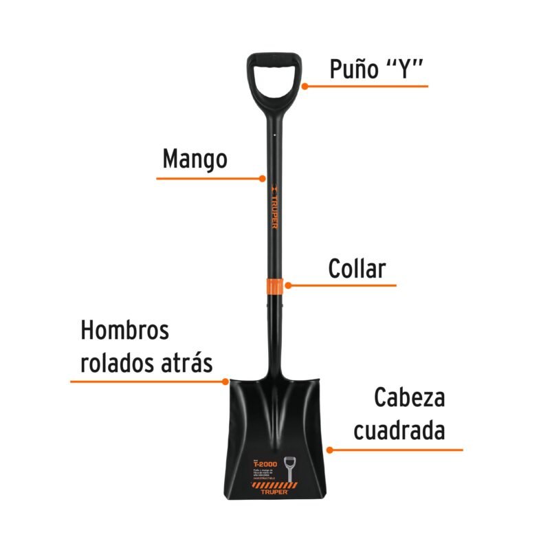 PCY-PFFC1.jpg Código: 102457 Pala cuadrada T-2000, puño 'Y' mango fibra de vidrio, Truper PCY-PF