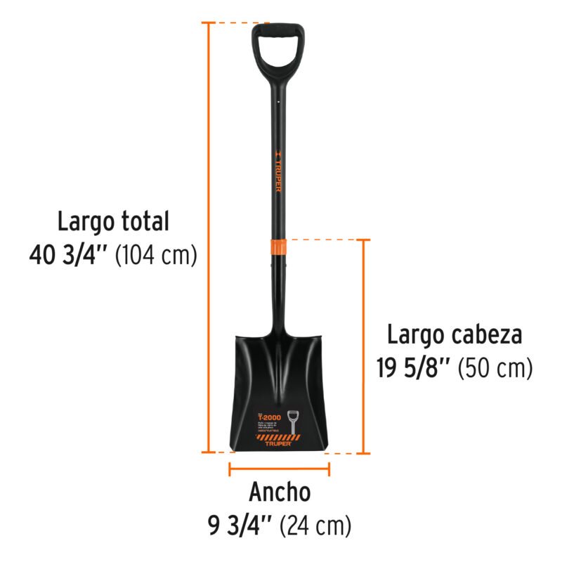 PCY-PFFC2.jpg Código: 102457 Pala cuadrada T-2000, puño 'Y' mango fibra de vidrio, Truper PCY-PF