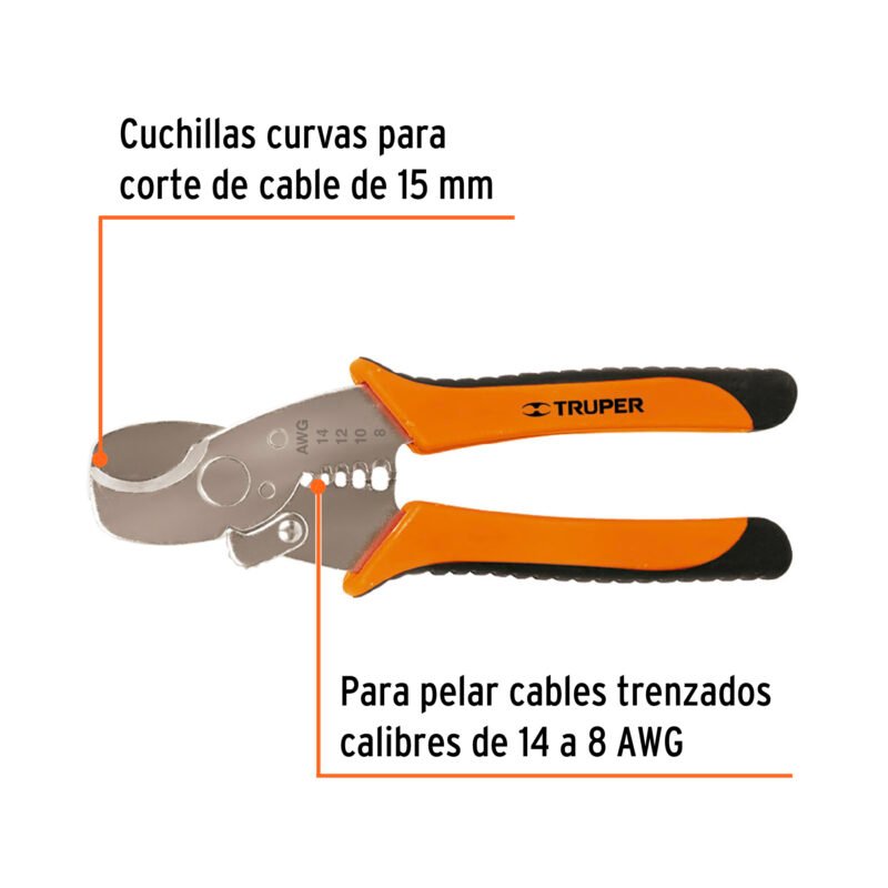 PE-CA-7XFC1.jpg Código: 17378 Pinza profesional 7' pela cables y corta cables, 14 a 8 AWG PE-CA-7X