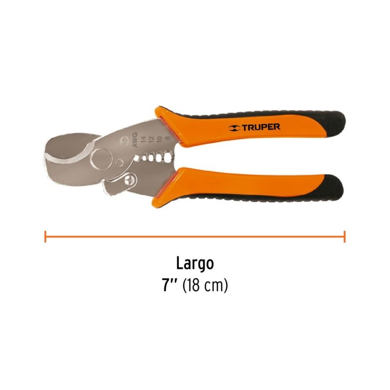 PE-CA-7XFC2.jpg Código: 17378 Pinza profesional 7' pela cables y corta cables, 14 a 8 AWG PE-CA-7X