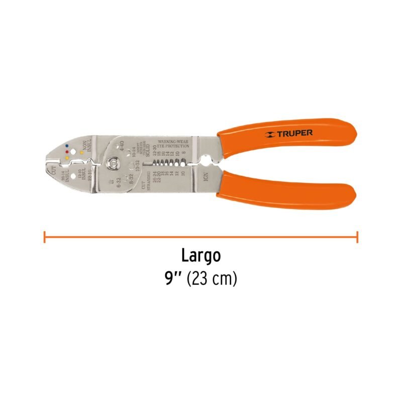 PE-CA-9FC2.jpg Código: 17353 Pinza 9' pela cables, 26 a 10 AWG, TRUPER PE-CA-9