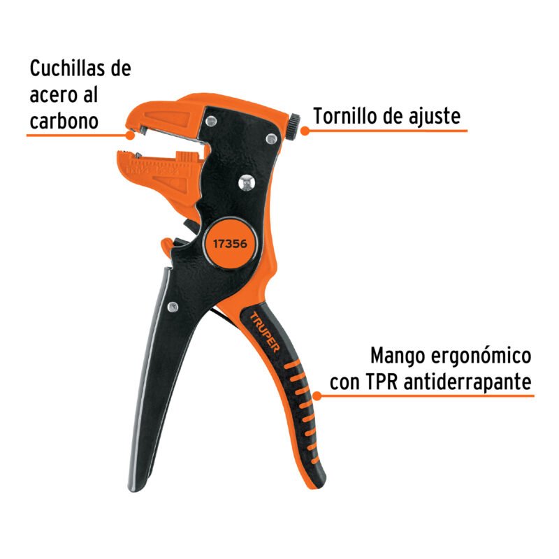PE-CAFC1.jpg Código: 103158 Pinza 7' pela cables automática, 24 a 10 AWG, TRUPER PE-CA