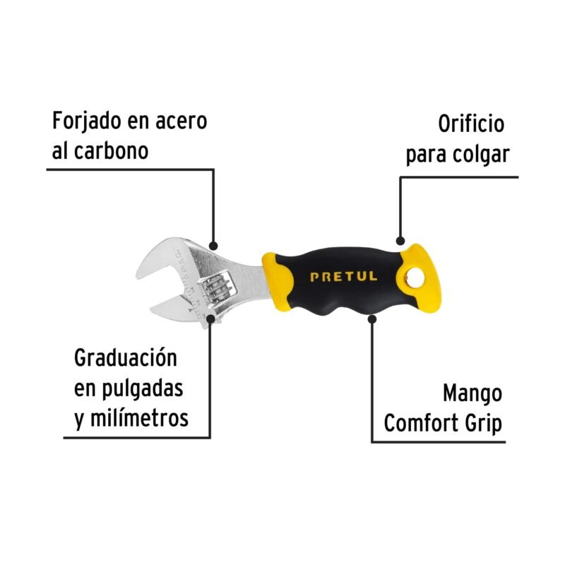 PECO-5PFC1.jpg Código: 28218 Llave ajustable (perico corto) 5' cromada con grip, Pretul PECO-5P