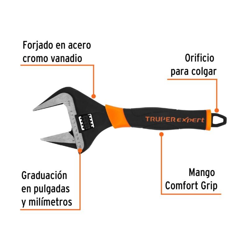 PET-12XAFC1.jpg Código: 101036 Llave ajustable (perico) 12' boca ancha Comfort Grip, Expert PET-12XA