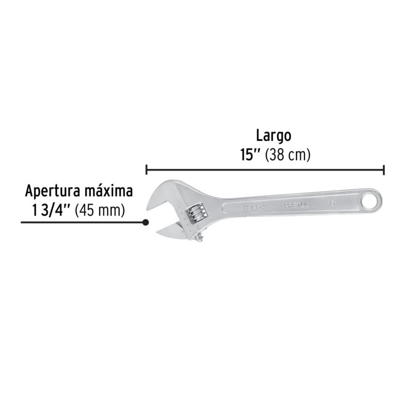 PET-15PFC2.jpg Código: 26054 Llave ajustable (perico) 15' cromada, Pretul PET-15P