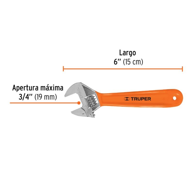 PET-6XFC2.jpg Código: 15509 Llave ajustable (perico) 6' cromada mango de PVC, Truper PET-6X