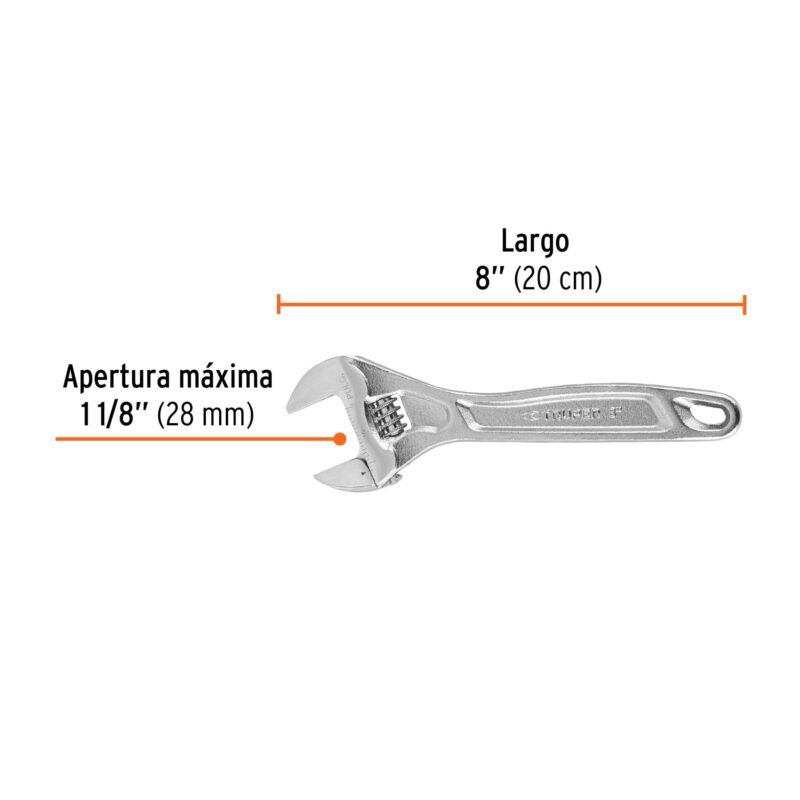 PET-8CFC2.jpg Código: 15506 Llave ajustable (perico) 8' profesional cromada, Expert PET-8C