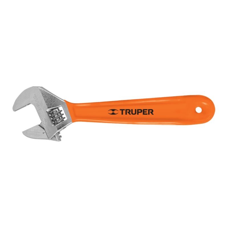 PET-8X.jpg Código: 15510 Llave ajustable (perico) 8' cromada mango de PVC, Truper PET-8X