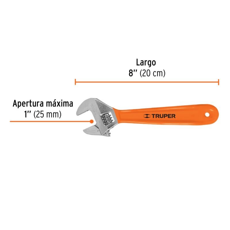 PET-8XFC2.jpg Código: 15510 Llave ajustable (perico) 8' cromada mango de PVC, Truper PET-8X