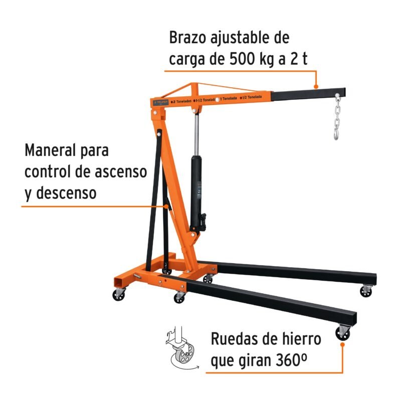 Código: 12888 Pluma hidráulica 2 ton, plegable, Truper PHF-2