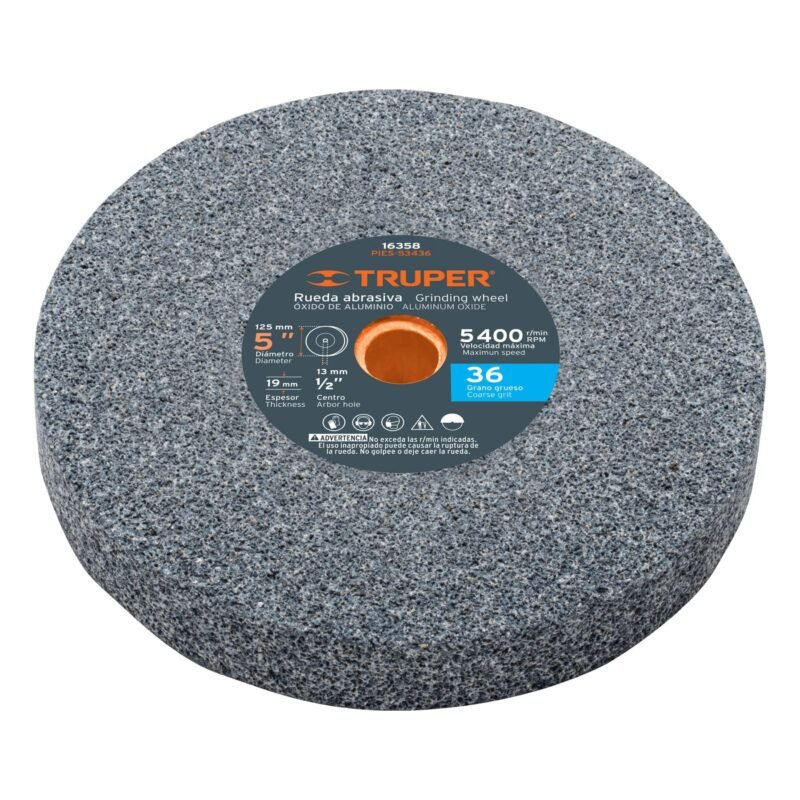 Código: 16358 Rueda abrasiva p/esmeril 5'x19mm, óxido aluminio, grano 36 PIES-53436