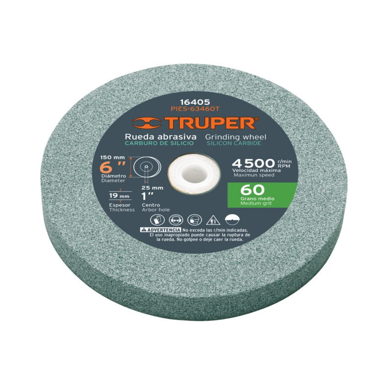Código: 16405 Rueda abrasiva p/esmeril 6'x19mm, carburo silicio, grano 60 PIES-63460T