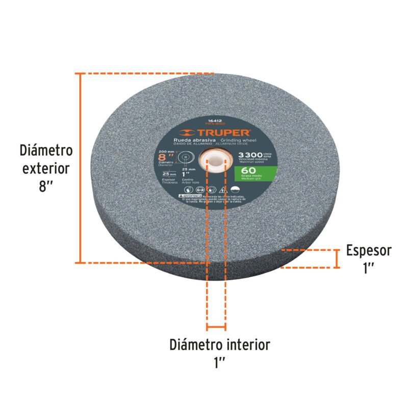 PIES-8160FC1.jpg Código: 16412 Rueda abrasiva p/esmeril 8'x25mm, óxido aluminio, grano 60 PIES-8160